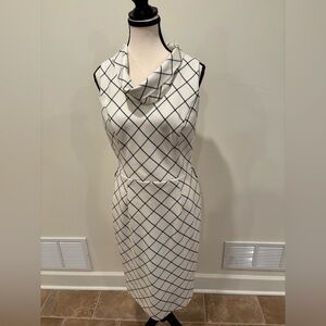 White House Black Market White and Black Midi Dress